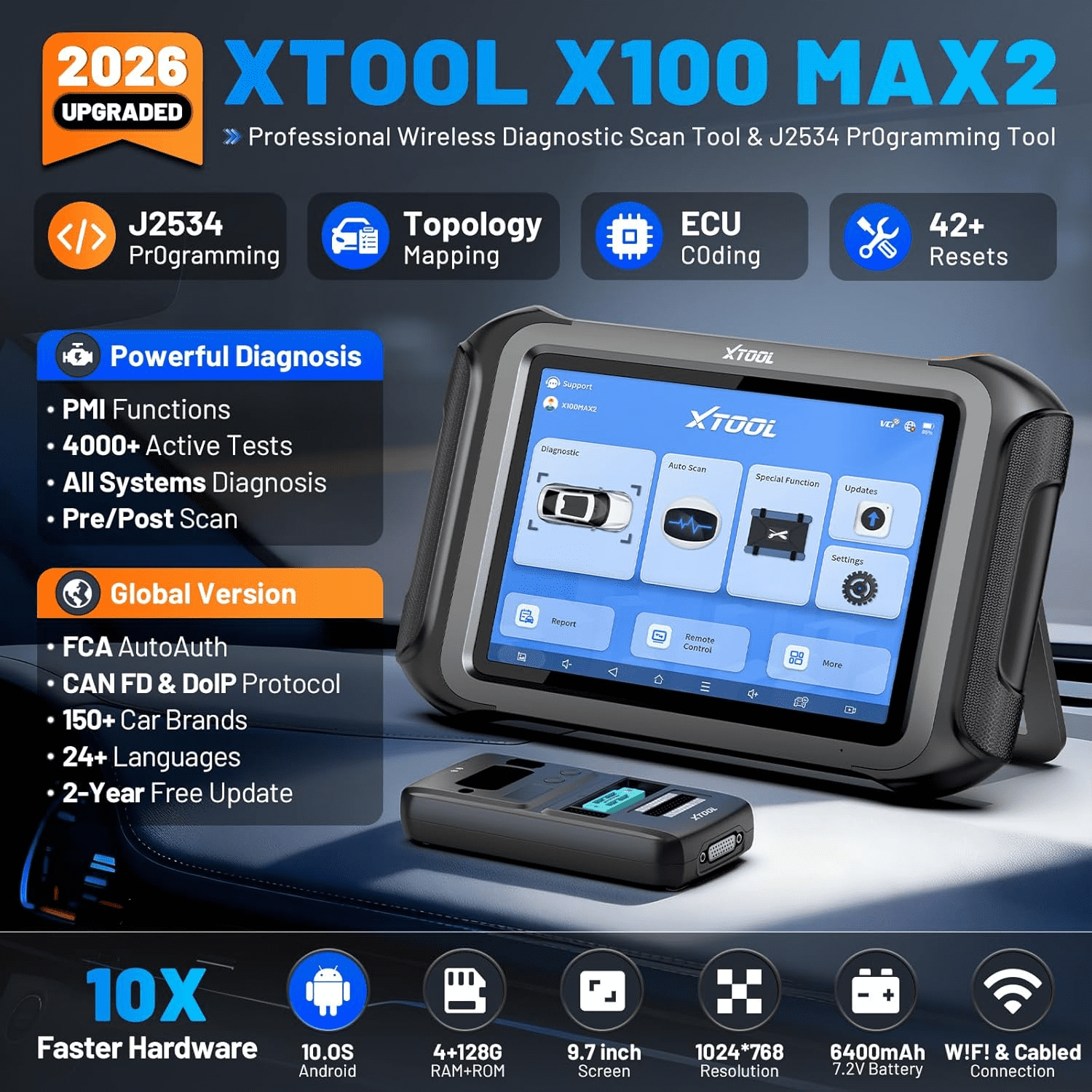 XTOOL X100 MAX2 Key Fob Programmer Topology Mapping OBD2 Scanner J2534 Pr0gramming Tool Bi-Directional Scan Tool with KC501, KS-1, SK1, M822, 42 Resets