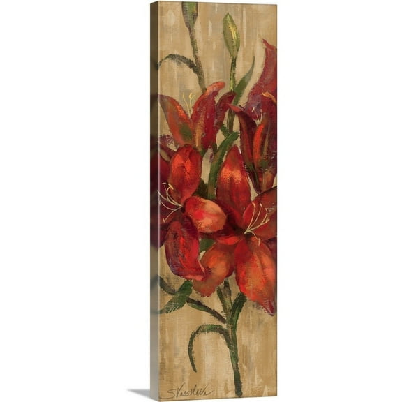 Great Big Canvas "Vivid Red Lily on Gold" by Silvia Vassileva Burgundy Peach Wrapped Canvas Print Wall Artwork