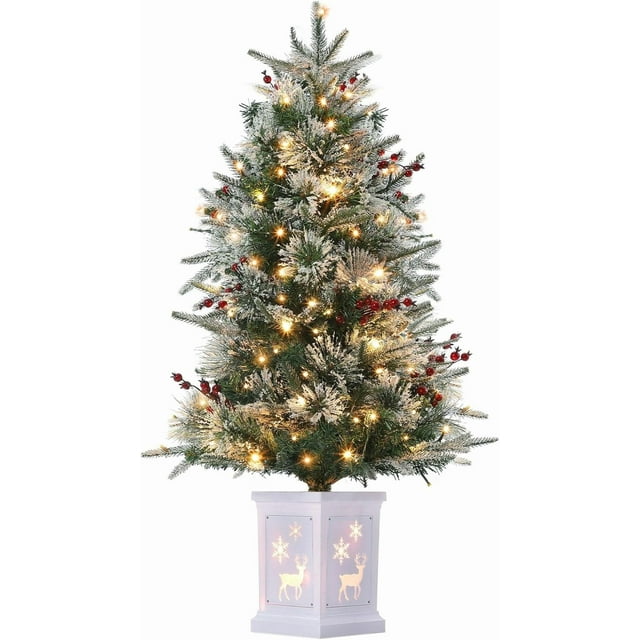Árbol de Navidad Artificial de 0.91 m (3 Pies) | Nieve Flocada + 78 LEDs Cálidos + Decoración Preinstalada | Montaje Rápido 3 Minutos, Base Estable