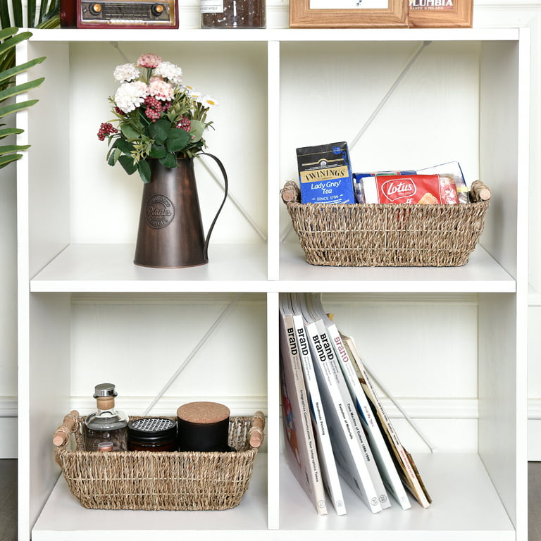 Large Wicker Basket Rectangular with Wooden Handles for Shelves, Seagrass  Basket Storage, Natural Baskets for Organizing, Wicker Baskets for Storage  