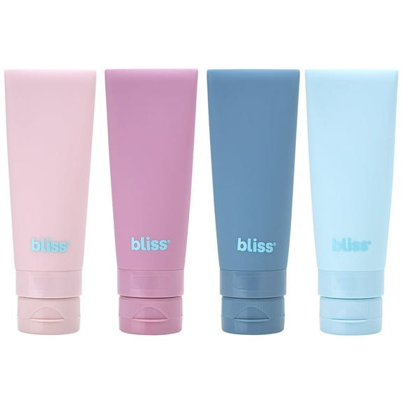 Bliss Silicone Travel Bottles for Toiletries - 4 Pack Refillable Travel Size Containers