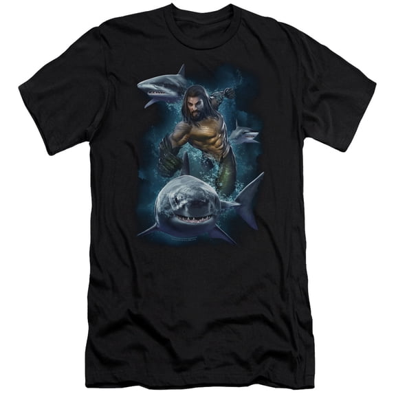 Aquaman Movie - Swimming With Sharks - Premium Slim Fit Short Sleeve Shirt - Medium