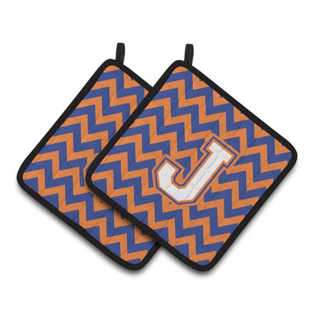 Letter J Chevron Blue and Orange #3 Pair of Pot Holders