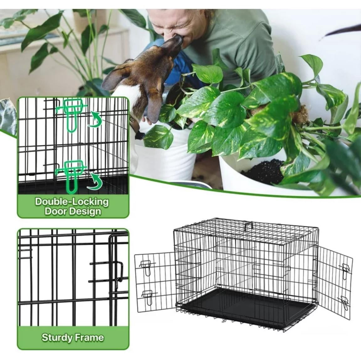 Dkelincs 24 inch Dog Cages for Puppies Dog Crates Folding Dog Kennels and Metal Wire Crates with Double-Door,Tray,Handle for Dog Training Indoor