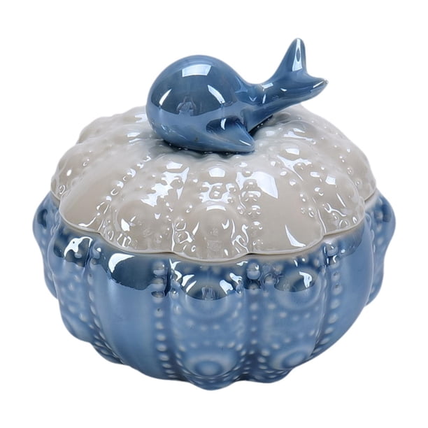Joyero de cerámica, contenedor de almacenamiento, exhibición, decoración de mesa, pequeño joyero, anillo Azul