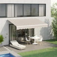 thumbnail image 2 of Outsunny 10' x 8' Retractable Awning, Patio Awnings, Sunshade Shelter w/ Manual Crank Handle, UV & Water-Resistant Fabric and Aluminum Frame for Deck, Balcony, Yard, Beige Stripes, 2 of 6