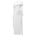 thumbnail image 7 of Gyujnb Asymmetrical Draped Off Shoulder Maternity Maxi Dress Long Sleeve Multi Layer Side Ruched Waist Long Floating Sash Soft Stretch Elegant Gown for Maternity Photoshoot,L, 7 of 7