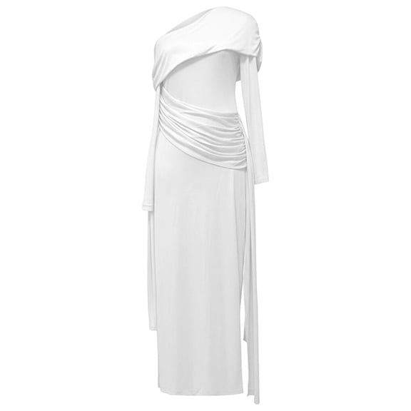 Unir Women's Maternity 490g Stretch Spandex Maxi Dress, French Style Off-the-Shoulder Long Sleeve Slim Fit Split Hem British Style Summer Pregnancy Dress, 1pc, S/M/L