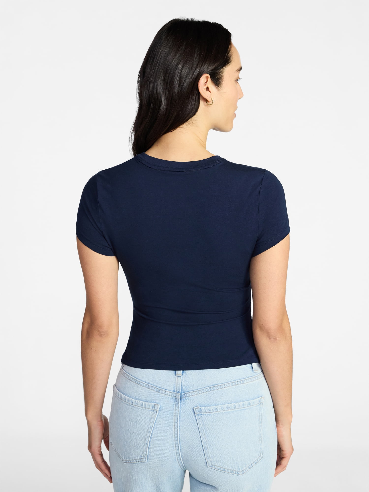 Time and Tru Women’s Ruched Tee with Short Sleeves, Sizes XS-XXXL