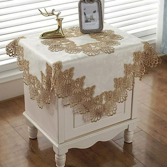 NAMZI Damask Lace Patchwork Tablecloth Luxury Square Small Table Cover Elegant Floral Embroidered Lace Table Cloth for Party Kitchen Dinning Picnic Decoration (Type A,22"x22")