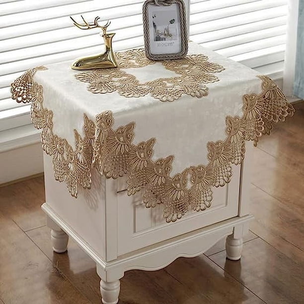 Xiao Hua Mantel de encaje de damasco con patchwork, cuadrado de lujo, para mesa pequeña, elegante mantel de encaje floral bordado, para fiestas, cocinas, comedores, picnics (tipo A, 56 x 56 cm)