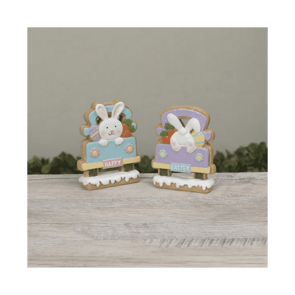 Gerson Easter Decor - Easter Bunny Gingerbread Truck 2pc