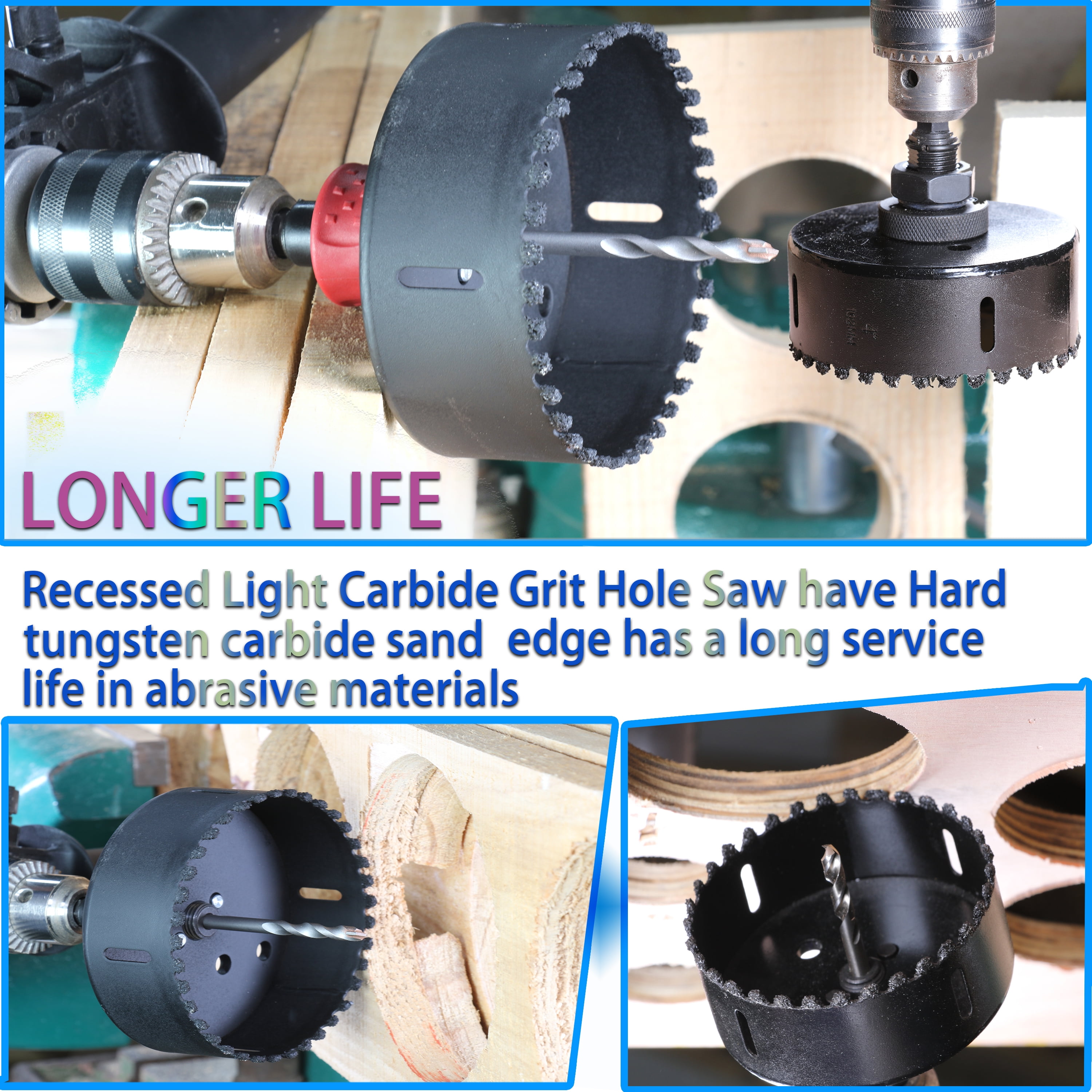 WOWSUPM 4" Carbide Grit Hole Saw Cutting Air Brick Stucco Hardy Plank Drywall Cement Board with Pilot Drill Bits Up to 3X Long Life