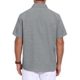 thumbnail image 3 of INSPIRE CHIC Father's Day Men's Plain Linen Chest Pocket Short Sleeve Contrast Color Collar Shirts M Gray, 3 of 4
