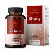 HERBAMAMA Red Ginseng Capsules - Korean Panax Extract - Energy & Brain Support, 100 Capsules