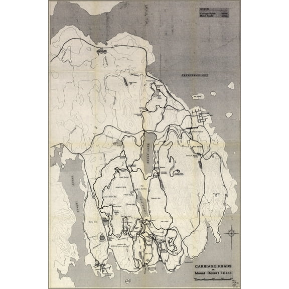 24"x36" Gallery Poster, carriage road map Acadia National Park Maine 1989