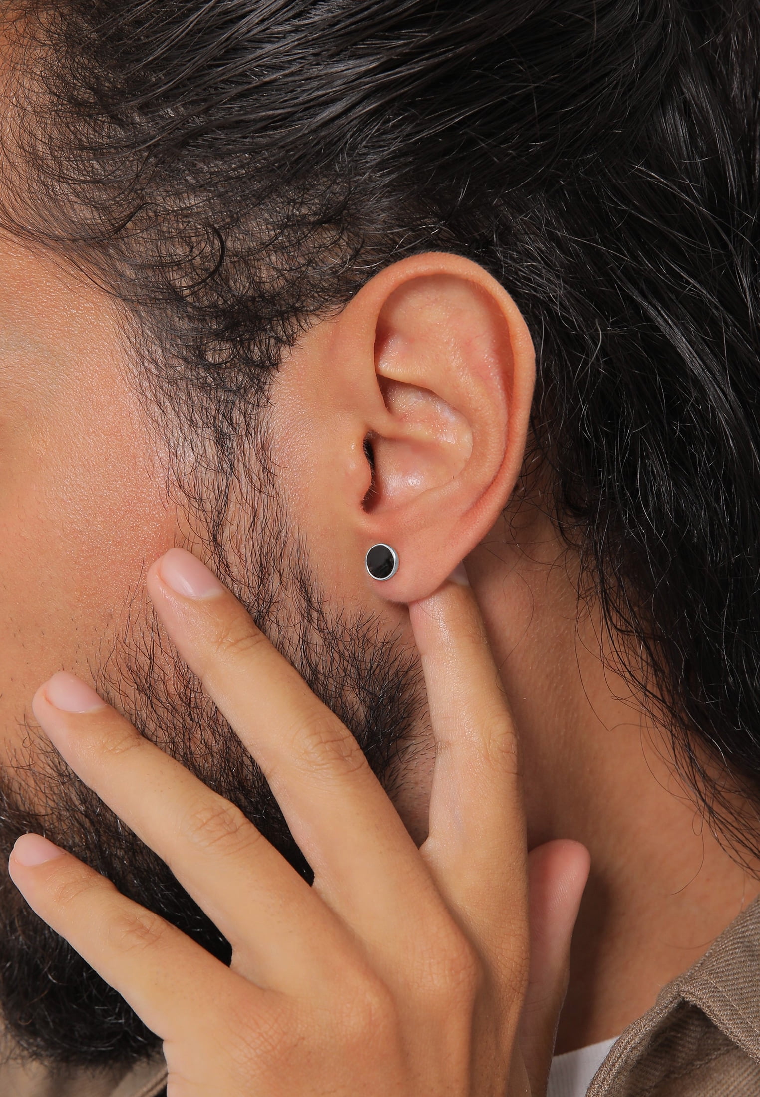 KUZZOI Mens Round Emaille Stud Earring 925 Sterling Silver