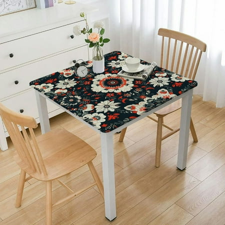 

ONETECH Flowers Outdoor Fitted Table Cover 100% Polyester Fiber Square Tablecloth 36*36