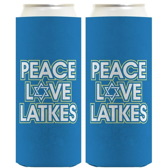 Hanukkah Party Supplies Hanukkah Peace Love Latkes 2-Pack Ultra Slim Can Thermocoolers