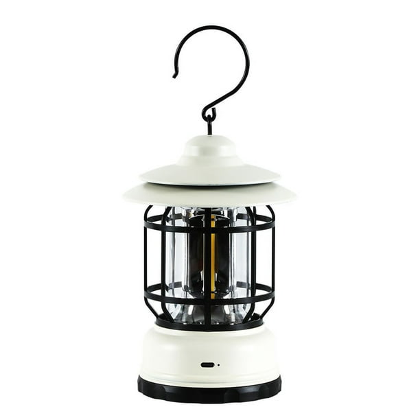 Linterna de camping exterior estilo retro con luz LED COB | Lámpara de tienda portátil impermeable con brillo regulable | Batería recargable de 1200mAh | 20-200 lúmenes | 11.5x19.5 cm | Incluye
