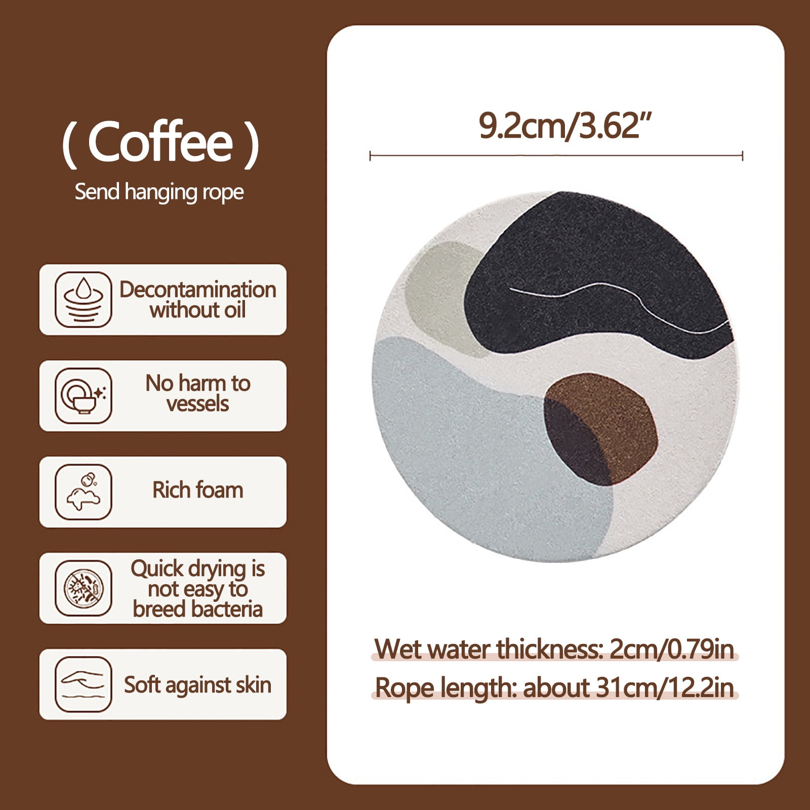 OAVQHLG3B Round Wash Sponge Wood Pulp Cotton Dishwashing Wipe Cleaning Sponge Wipe Doublesided