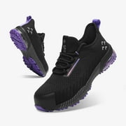 SPIEZ Women’s Composite Toe Safety Shoes with Air Cushion, ASTM F2412 Certified Puncture-Proof Work Sneakers, Comfortably for All-Day Wear-Black Purple Size 6