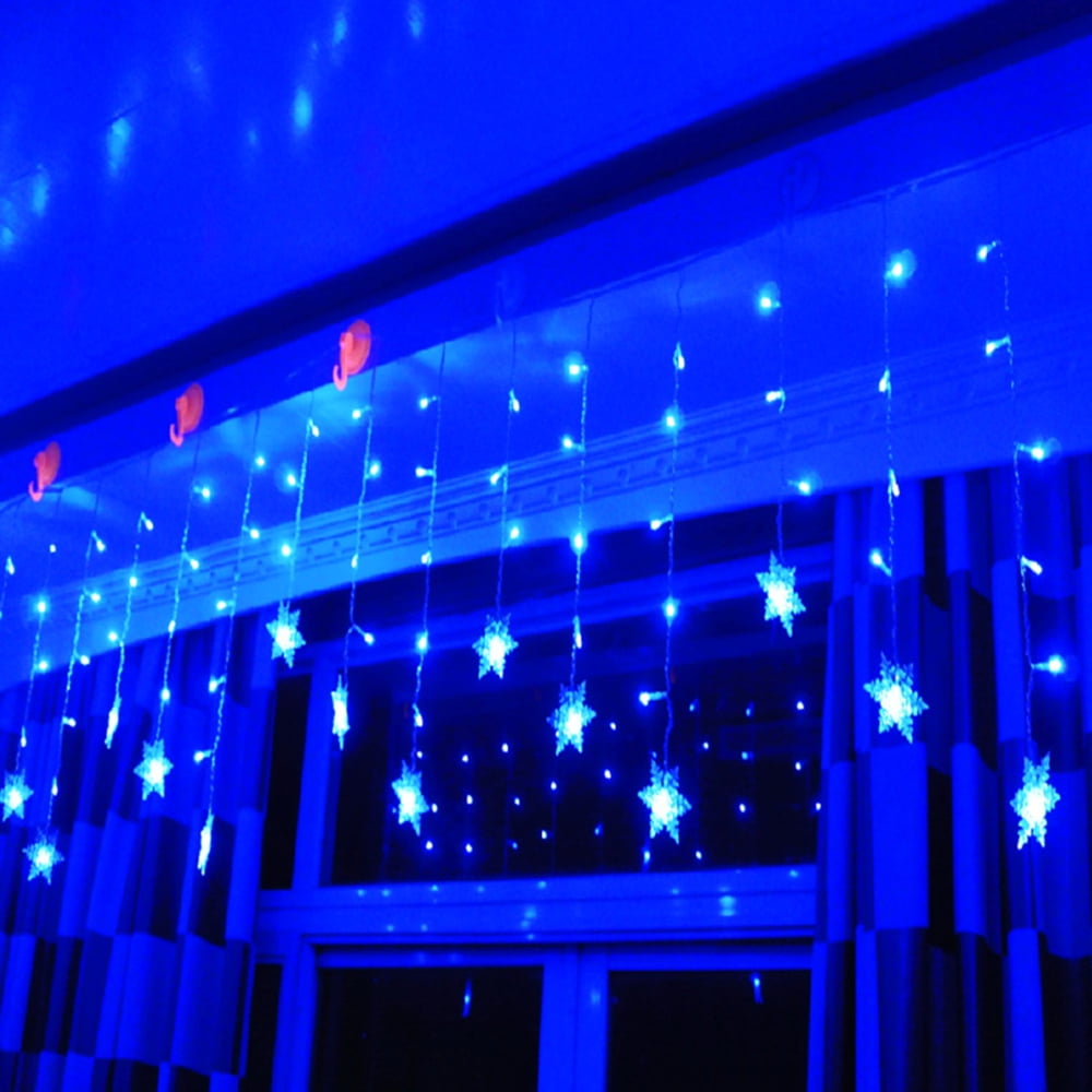 Outdoor Christmas Snowflake LED Curtain String lights Memory 8 Modes Flashing Lights Waterproof Holiday Party Connectable Wave Fairy Light, Blue 1PACK