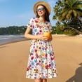 thumbnail image 4 of Naloa Cute Butterfly Flowers Print Womens Summer A-Line Dress with Pockets,Short Sleeve Dresses,Flowy Beach Swing Dress for Vacation Travel, 4 of 6