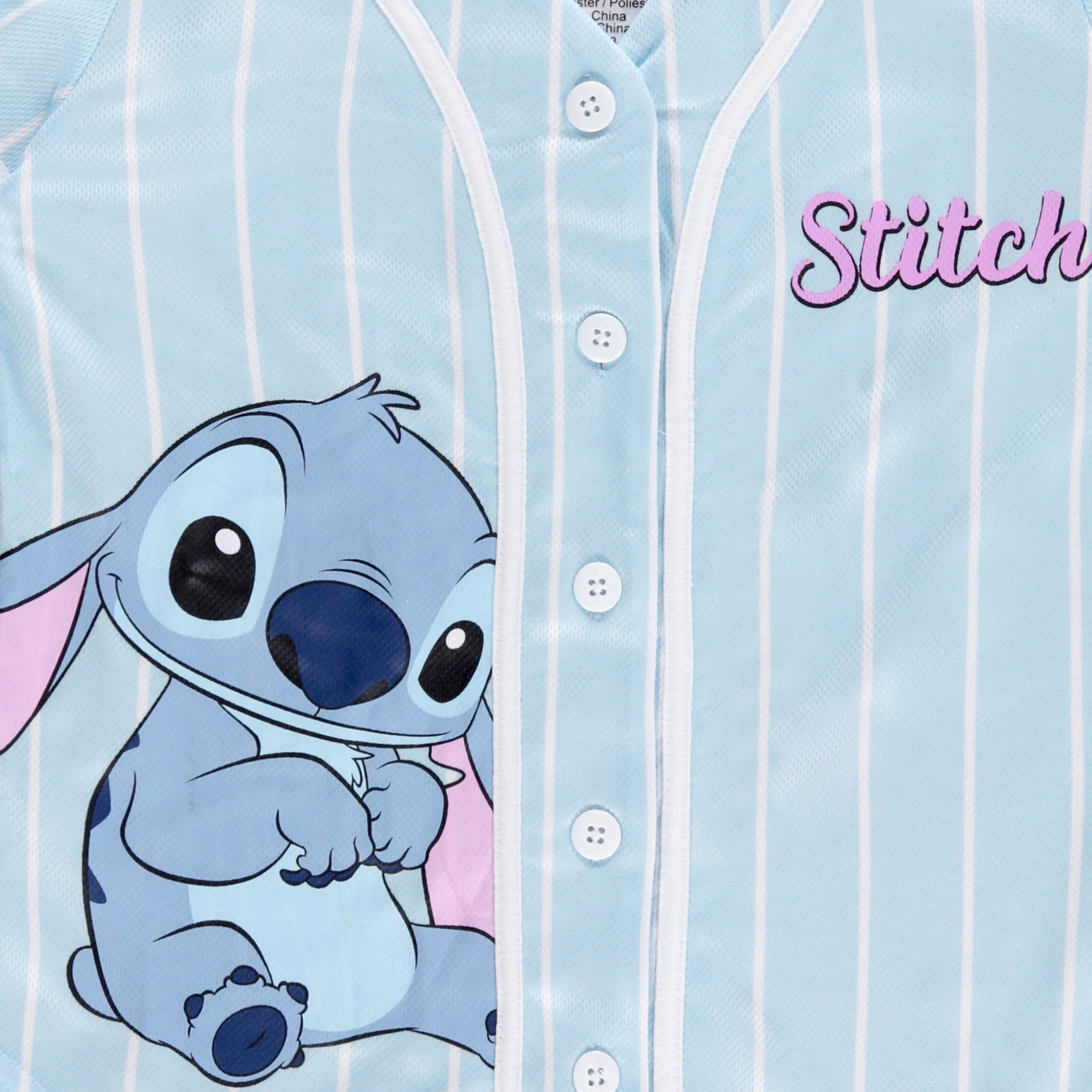 Disney Lilo & Stitch Girls Baseball Jersey Shirt Button Down Kids Tee Stitch Angel Sizes 4-16 Mint/White