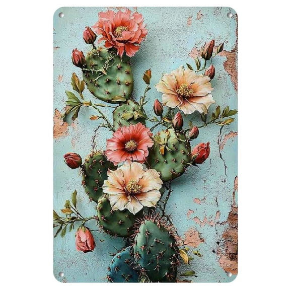 A Vintage Tin Plaque, Plant Cactus Flower Wall Decoration Logo Poster, Fun Logo, Wall Art Decorative Plaque Vintage Wall Decoration, Suitable for Home And Garden