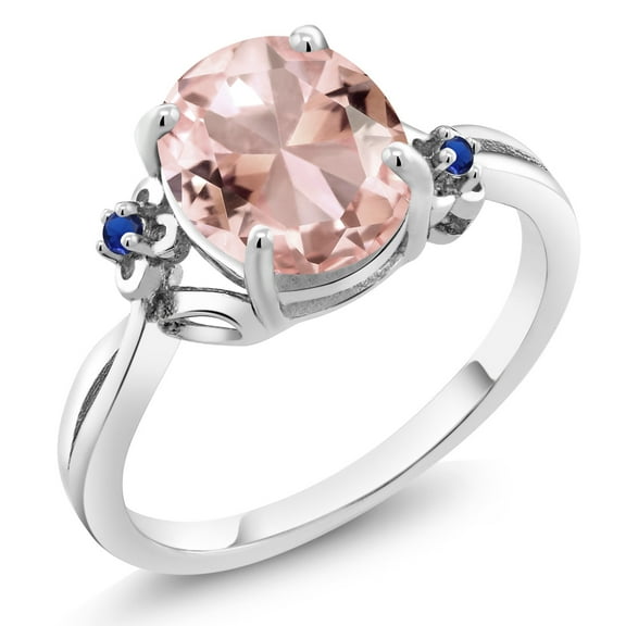 Gem Stone King 2.41 Ct Oval Peach Nano Morganite Blue Created Sapphire 925 Sterling Silver Ring (Size 5)