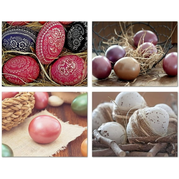 Small World Greetings Elegant Easter Egg Cards 24 Count - Blank Inside with Brown Kraft Envelopes - A2 Size 5.5”x4.25” - Friends, Family, and More