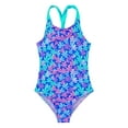 thumbnail image 3 of YiZYiF Big Little Girls One Piece Swimwear Sleeveless Wide Shoulder Straps Jumpsuit Bathing Suit Colorful Floral Blue 6, 3 of 5