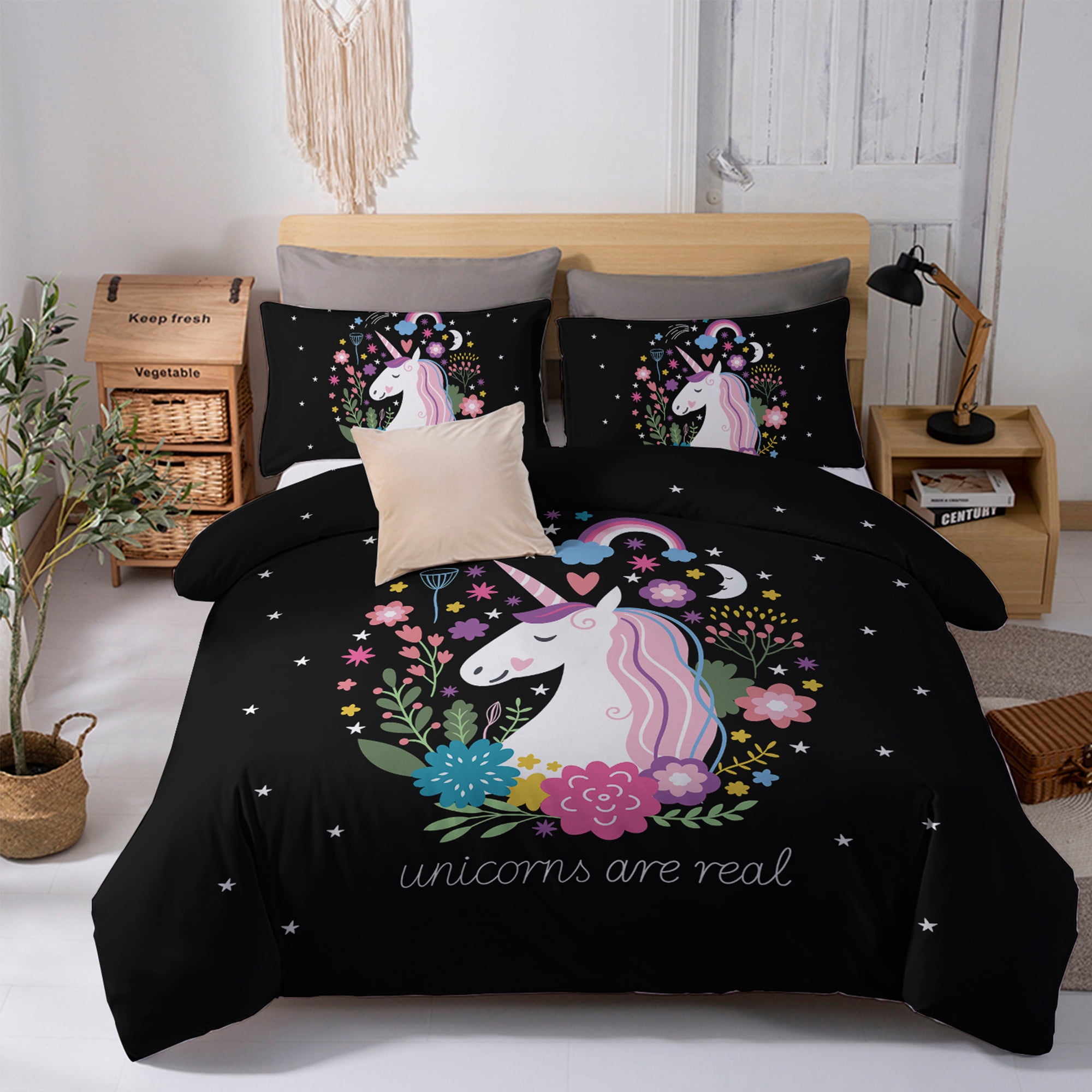Arightex Unicorn Pony Queen Size Bedding for Girls 3 Piece Unicorn Bed ...