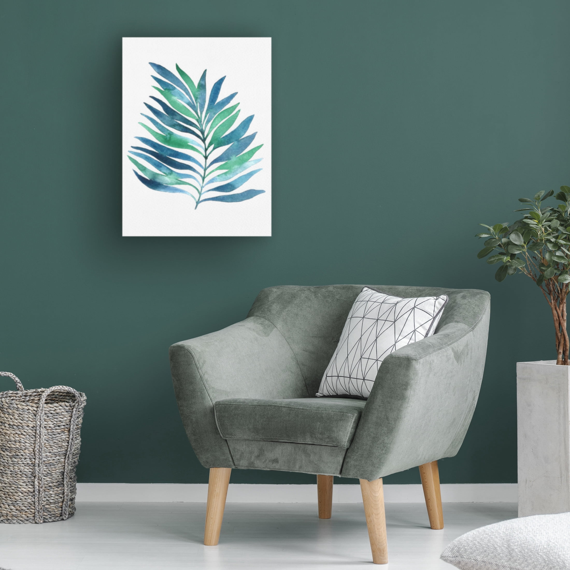 Canvas Wall Art - Cami Juncos 'Blue and Green Watercolor Leaves 1' Wall Art for Living Room, Bedroom, or Office Décor by Trademark Fine Art - 18 x 24 Inches