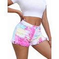 thumbnail image 2 of Women's Plus Size Tie Dye Jean Ripped Distressed Frayed Raw Hem Stretchy Denim Shorts Pink 0XL, 2 of 9