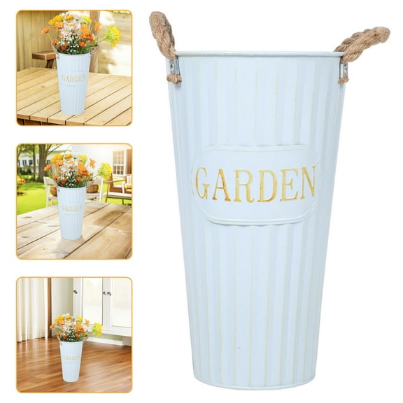 TABLZONE Sky Galvanized Metal Flower Bucket Tall Floor Vase Rustic Farmhouse Decor Indoor Outdoor Planter