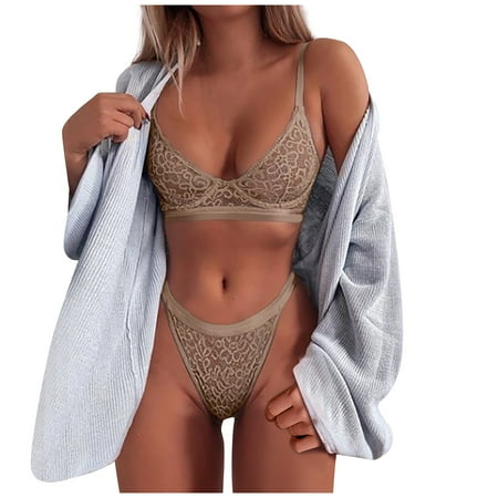 

Knosfe Women s Babydoll Nightwear Strappy Bra and Panty Set Sexy Lace Lingerie Set M