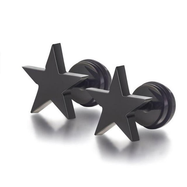 Pendientes de perlas Hugo acero inoxidable 316L negro pentagrama Barbell Stud