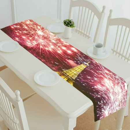 

ECZJNT Eiffel tower fireworks celebration New Year Paris France table runner table cloth tea table cloth 14x72 Inch