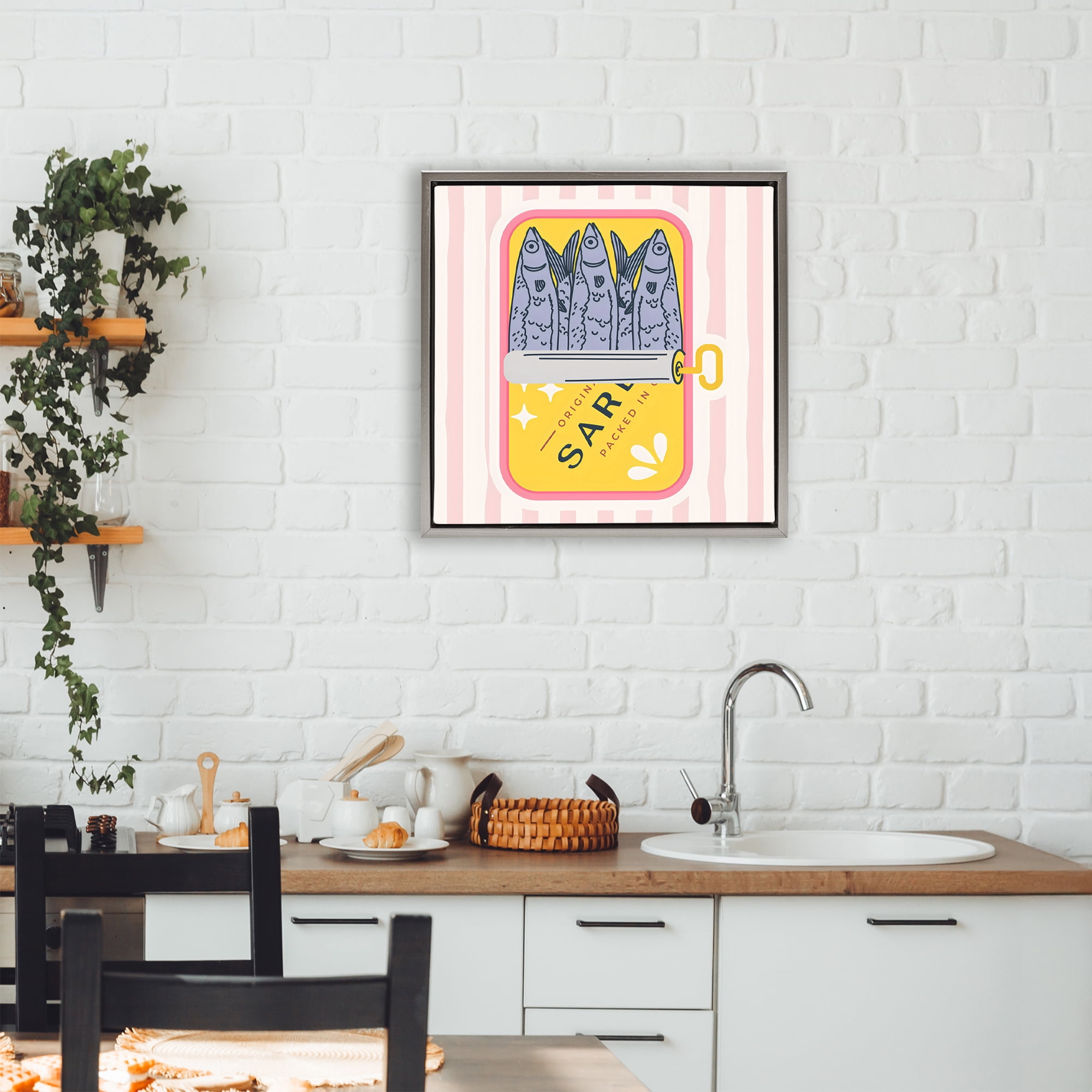 Stupell Industries Yellow Sardine Tin Gray Framed Floater Canvas Wall Art, design by Creative Studio