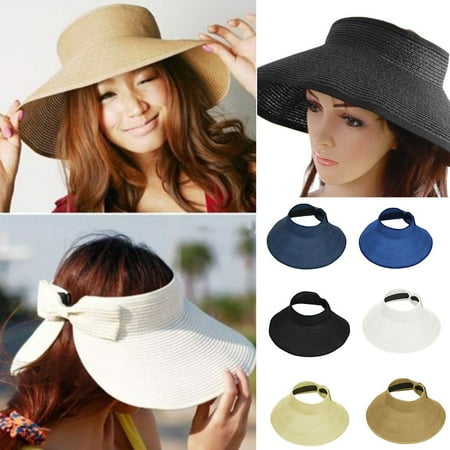 White Washington Hat - Ladies Women Summer Sun Beach Folding Roll Up Wide Brim Straw Visor Hat Cap?Beige?
