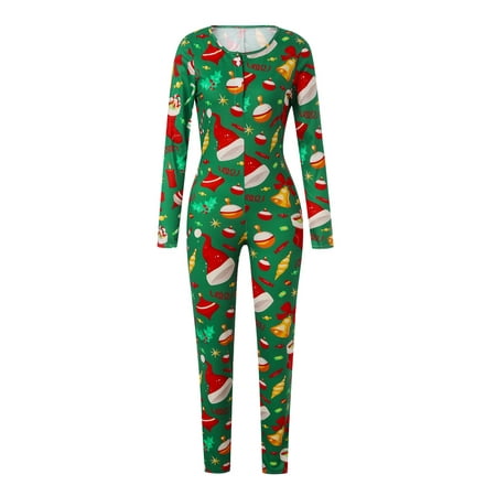 

Women s Bodycon Pajamas Rompers O-Neck Christmas Fashion Long Sleeve Cartoon Print Jumpsuit