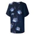 thumbnail image 3 of Gibobby Camiseta de manga corta con cuello en V Camiseta suelta informal con cuello en V para mujer, blusa manga corta con estampado(Azul oscuro,M), 3 of 4