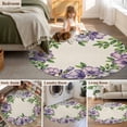 thumbnail image 5 of Round Area Rug 5 Ft, Purple Flowers Washable Non-Slip Circle Carpet for Living Room/Bedroom, Spring Leaves Floral Plants Beige Low-Profile Runner Mats Collection Rugs for Indoor, 5 of 7