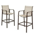 thumbnail image 2 of IVV Outdoor Wrought Iron Bar Chairs Set of 2, Patio Counter Height Barstools with Back and Armrest, Modern Teslin Mesh Seating Chairs, Brown + Beige, 2 of 10