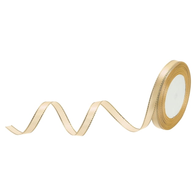 Unique Bargains 3/8 Inch 25 Yard Wide Satin Ribbon with Gold Edges Grosgrain Fabric Ribbon for Gift Wrapping, Bright Gold