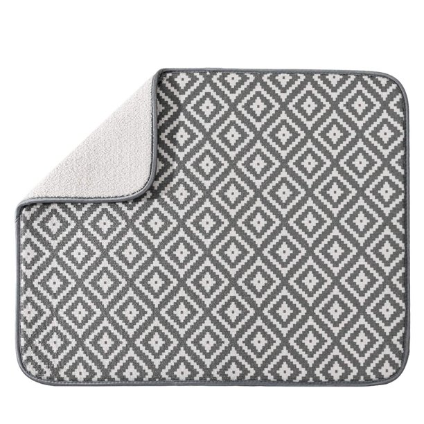 Subekyu Estera De Secado De Platos De Microfibra Para Encimera De Cocina, Escurridor De Platos Absorbente/Almohadilla Para Estante Para Encimera De 19,2 Por 15,8 Pulgadas (Rombo), Gris, 1 Paquete