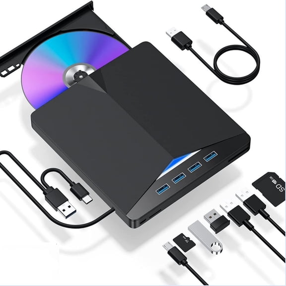7 IN 1 BD Burner External Drive 4k Blue Ray Burner with USB 3.0 Type-C Portable Blue Ray Drive, CD DVD Burner 3D BD Player with SD/TF Ports 4k Optical Drive Compatible with Windows MacOS Laptop Deskt
