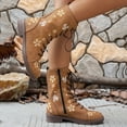 thumbnail image 5 of Khaki Women'S Casual Winter Boots With Flower Embroidery Front Lace-Up And Side Zipper Low Heel Round Toe Design, 5 of 7